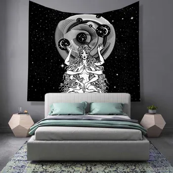 

Black Goddess Moon Tapestry Macrame Wall Hanging Bedroom Hippie Tapestry Backdrop Decor Tarot Wall Blanket Psychedelic Tapestry