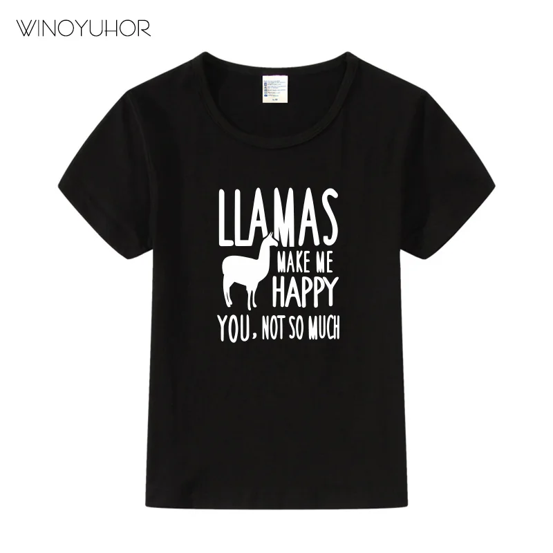 Llamas/забавная футболка для детей с надписью «Make Me Happy»; летняя футболка с короткими рукавами футболка с героями мультфильмов для маленьких мальчиков и девочек футболки в подарок