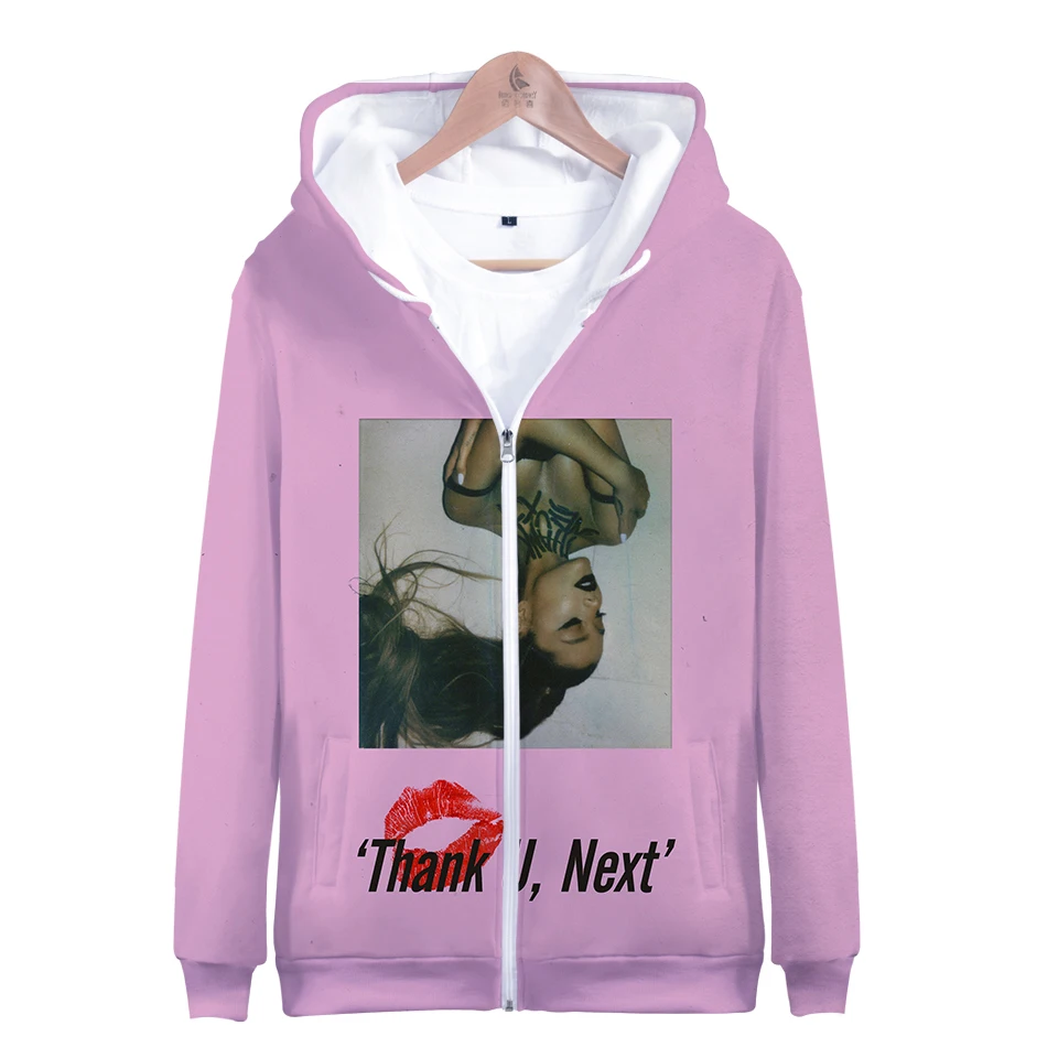 

2020 New Casual 3D Ariana Grande Zip Hooded Sweatshirt Men and Women Hip Hop Character Harajuku Zipper Female Clothes Plus Size