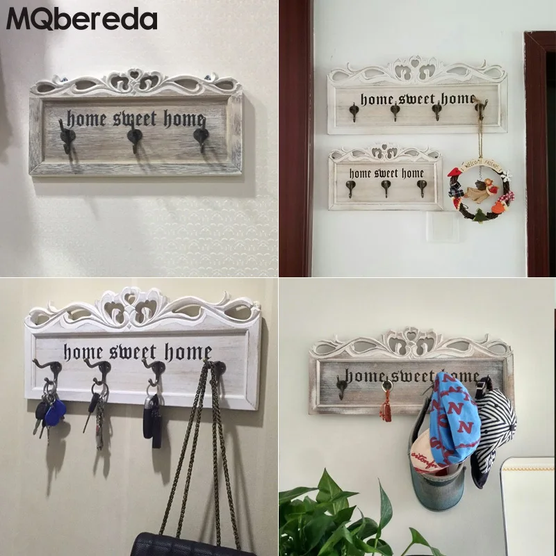 

Creative Wooden Hook Wall Hanging European Vintage Carved Hook Fitting Room Coat Hook Living Room Porch Key Frame