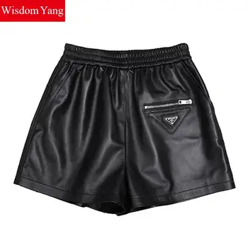 

Wide Leg Real Sheep Skin Genuine Leather Shorts Women Short Feminino Palazzo Ladies Green White Khaki Black Short Flare Trousers