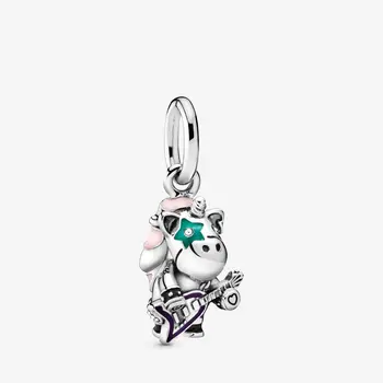 

100% 925 Sterling Silver Birthday Jewelry DIY Gift Trendy Guitar Cowboy Pendant Charm fit Original Pandora Bracelets