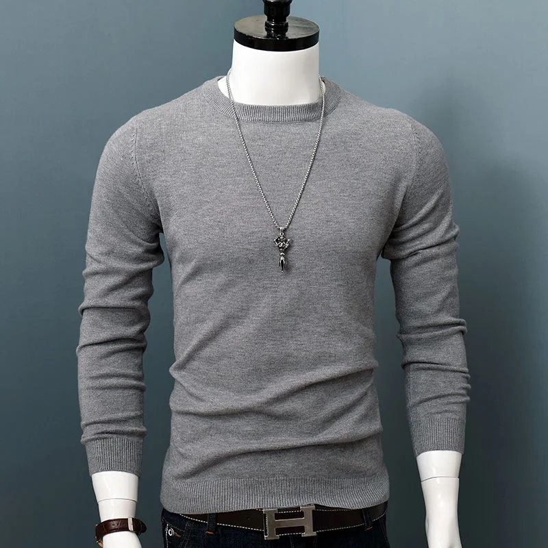 2023 Autumn and Winter New Men O Neck Pullover Sweater Fashion Solid Color Thick  Warm Bottoming Shirt Male Br Clothes