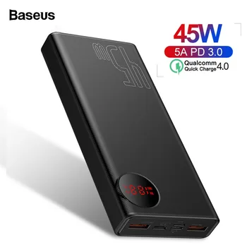 

Baseus 20000mAh Quick Charge 4.0 3.0 Power Bank PD 45W 20000 mAh Powerbank For iPhone Xiaomi Huawei 5A External Battery Charger