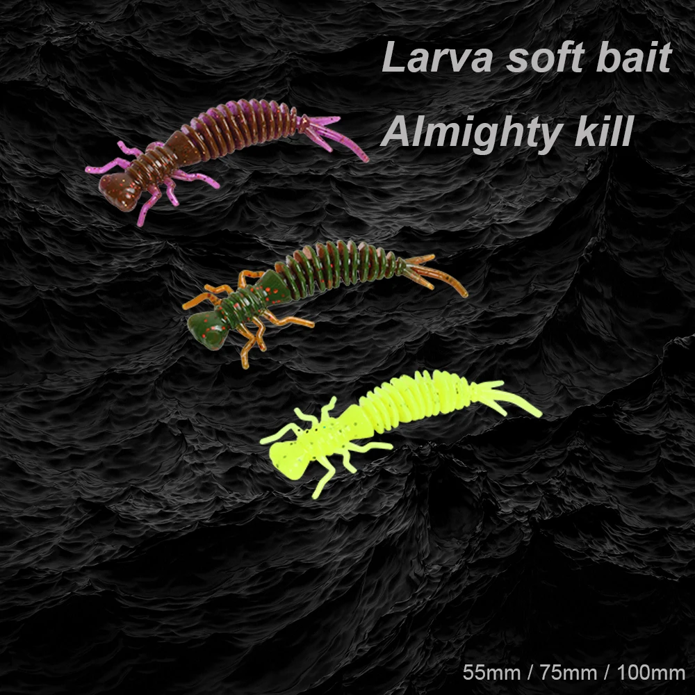 5/10Larva Soft Lures 55mm 75mm 100mm Artificial Lures Fishing Worm Silicone Bass Jigging Baits pesca Bionic Bait Dragonfly Larva