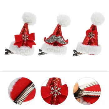 

6pcs Christmas Hat Hair Clips Xmas Shiny Sequin Hair Clips Kids Children Hairpins Headdress Head Prop Headwear Hair Barrettes