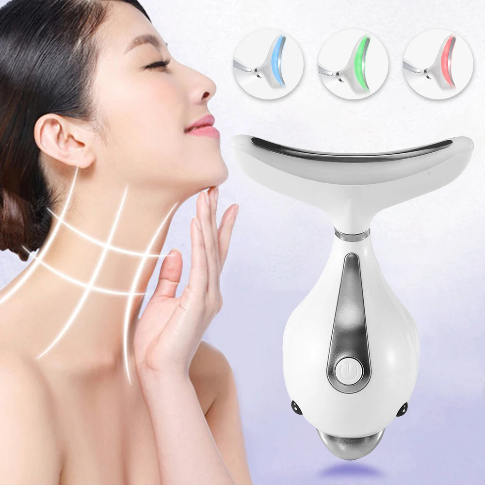 

LED Mini Facial Neck Massager Led Photon Therapy Heating Face Neck Wrinkle Removal Machine Reduce Double Chin Skin Lifting