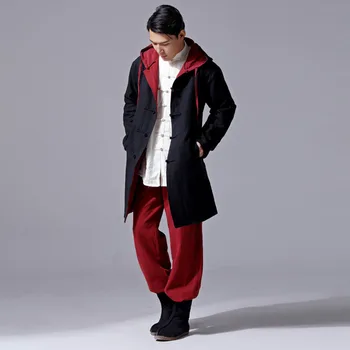 

EWQ / men's wear 2020 spring summer Chinese style cotton linen jacket double-sided wearing hit color casual long coat 9Y1238