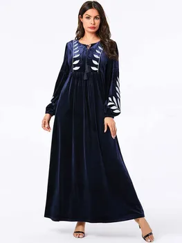 

New Embroidery Long Muslim Dress Turkish Islamic Clothing For Women Vestido 9082 Big Arab Women's Embroidery Big Long Skirt