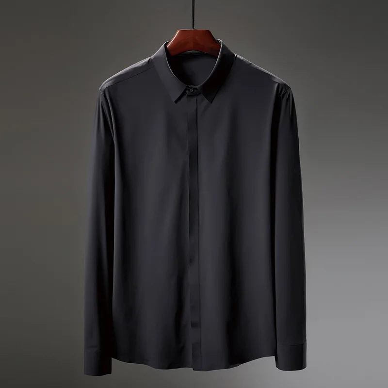 

2019 Spring And Autumn Silky Comfortable MEN'S Shirts High-End Wrinkle Resistant No Iron Caulking Elasticity Slim Fit Long Sleev