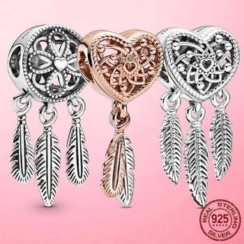 

YSH New 100% 925 Sterling Silver Beads Dreamcatcher Feather Charms fit Europe Bracelet 2020 Women DIY Jewelry gift Free shipping