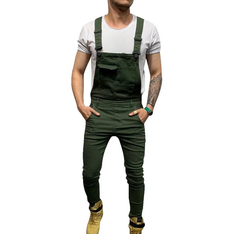 Laamei Men Adjustable Shoulder Strap Slim Denim Overalls Casual Bib Pants Jumpsuit Fashion Overalls For Man Suspender Pants