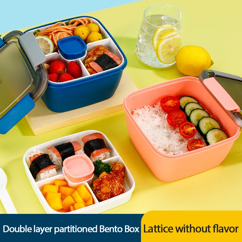 Double Layers Microwave Lunch Box Food Bento Container Portable Large-capacity Dinnerware For School Kids Office Worker | Дом и сад