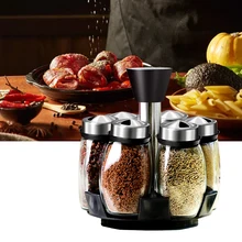 Стеклянная банка для приправ, коробка, поворотный комплект, кухонная соль, порошок, банка для приправ, банка для приправ, коробка с вращающейся стойкой, для кухни