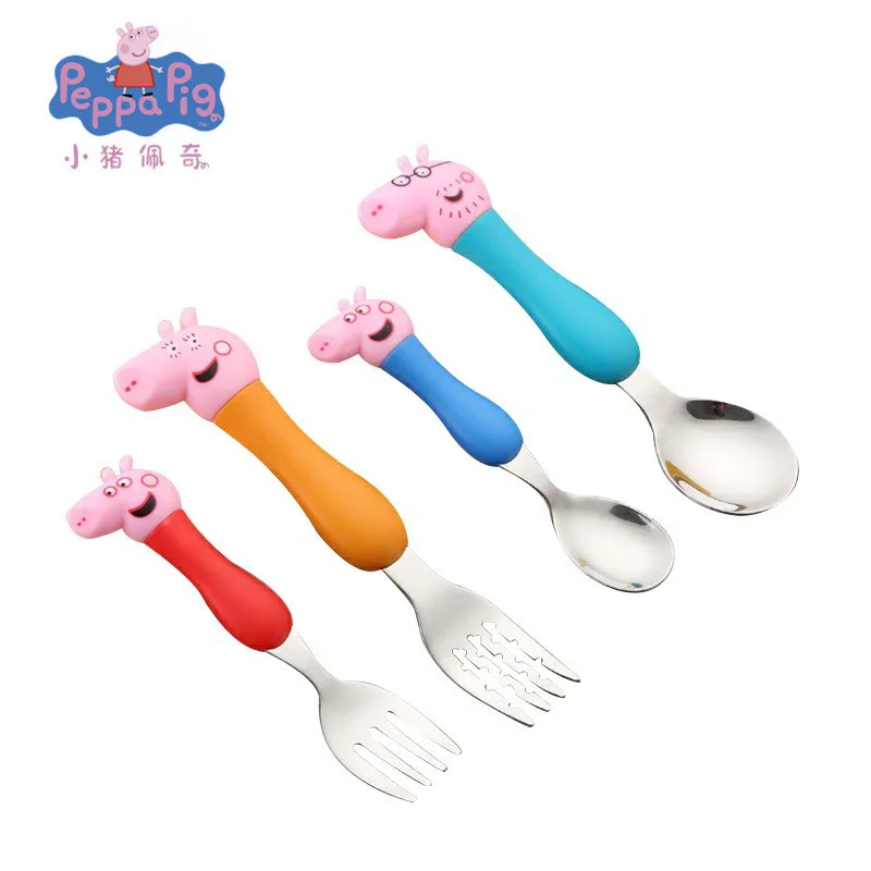 

Brand New Original Peppa Pig Daily Dining Spoon Fork Children Tableware Cute Cartoon Model Grip Spoon Set Kids Birthday Gifts