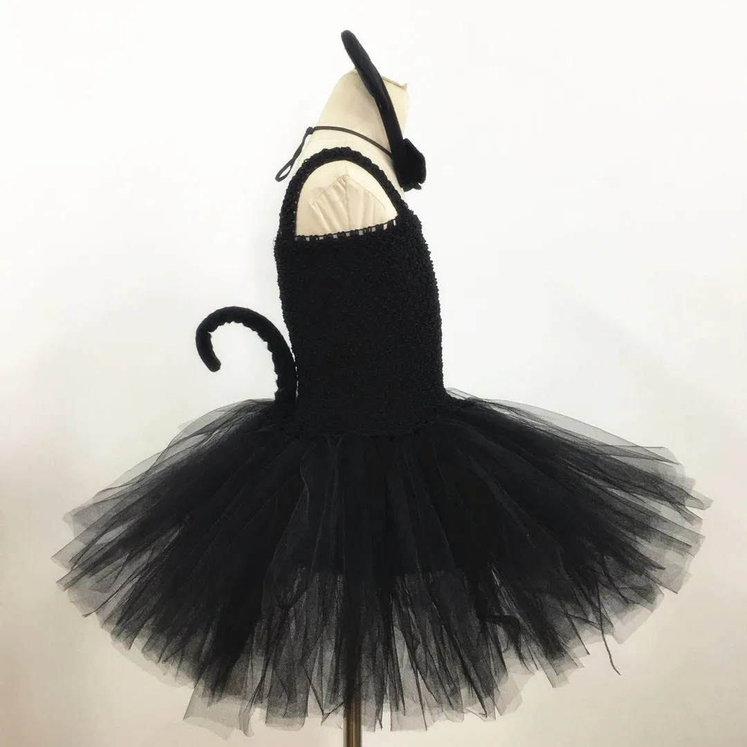 Набор с платьем-пачкой для девочек, черные фатиновые Детские платья для дня рождения, бальное платье для девочек, костюм на Хеллоуин карнавальный наряд, одежда