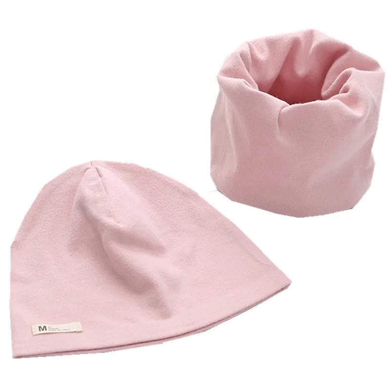 Коллекция года, весенний комплект для девочек, шапка, шарф, теплый плюшевый Комплект для мальчиков и девочек, шапка с воротником, детский шарф, детская шапка, шапочки, хлопковая детская шляпа, шарф - Цвет: pink
