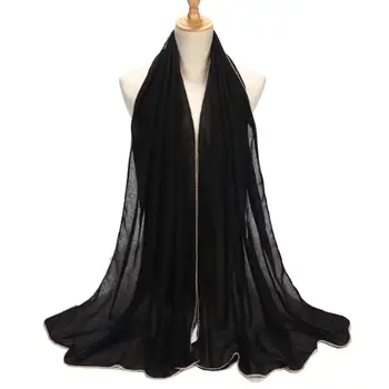 

10pc/lot Solid hijab scarf gold beads muslim cotton scarves chain plain wraps shawls maxi fashion headband long scarves