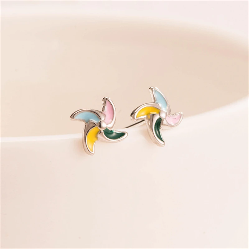 

Funny Small Windmill Multi Color Studs Earrings 5MM Mini&Cute 925 Sterling Sliver Summer Ear Studs Women's Fashion 2019 ED1195