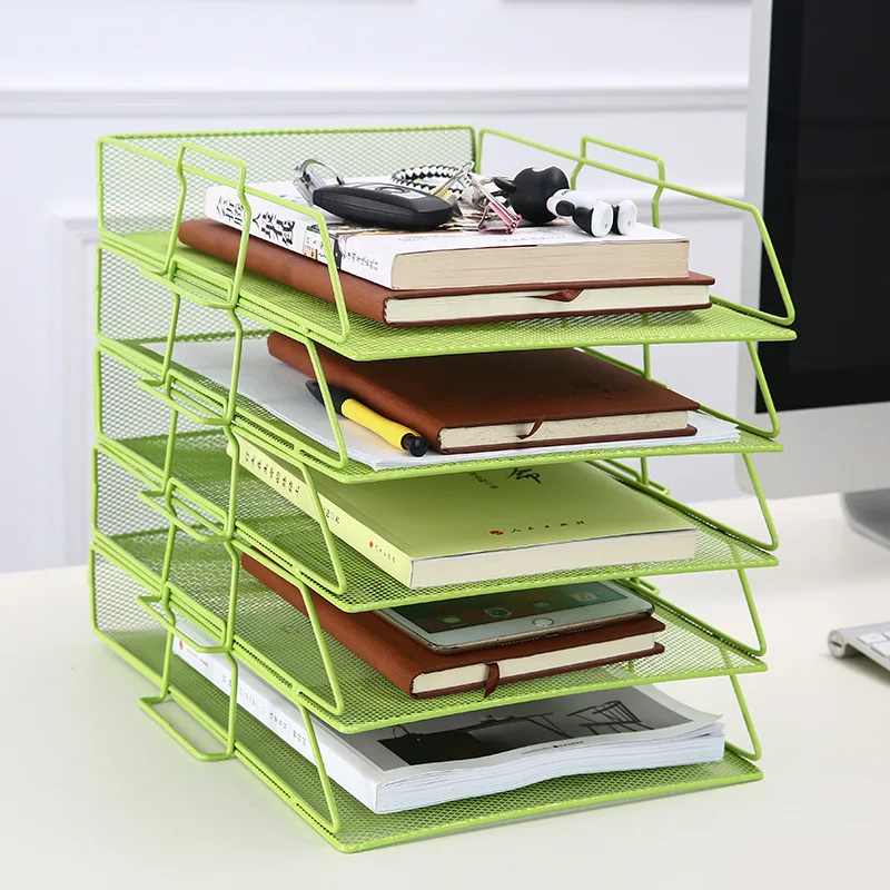 as shown Desk Office Supplies Storage Rack Document Shelf Mesh File Basket Metal A4 Paper Organizer Box - Цвет: as shown