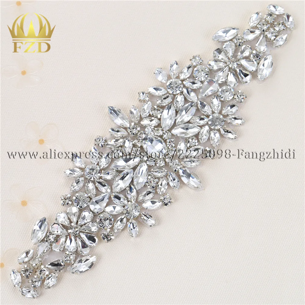 Description Picture 4 of item(1 piece) Sew On Strass Applique Rhinestone For Wedding Belt Pearl Patch Crystals Iron On Glass For Bridal Headband Trim