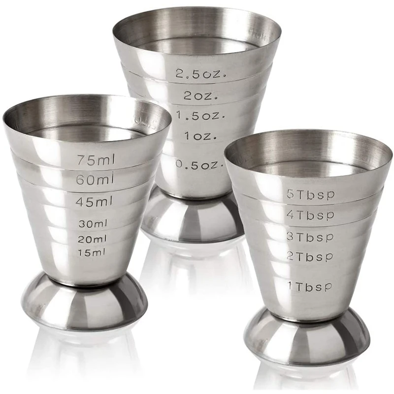 Stainless Steel Measuring Cups 75Ml Metal Measure Drink Tool of Bar Supplies Mixed Cocktail Beaker with Markers 3Pc | Дом и сад