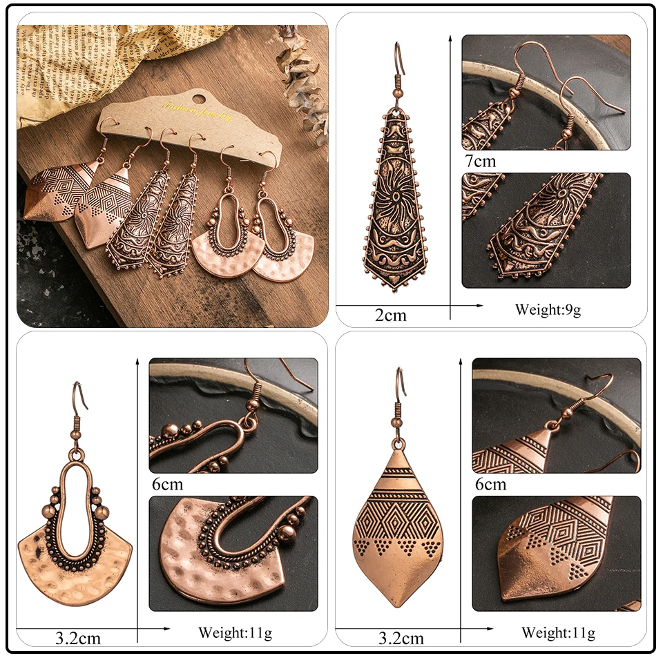 Ethnic Rose Gold Metal Tassel Fringe Womens Earrings Sets Jewelry Bohemia Vintage Round Circle Leaf Butterfly Geometric Drop Earrings Dropshipping Wholesale (8)