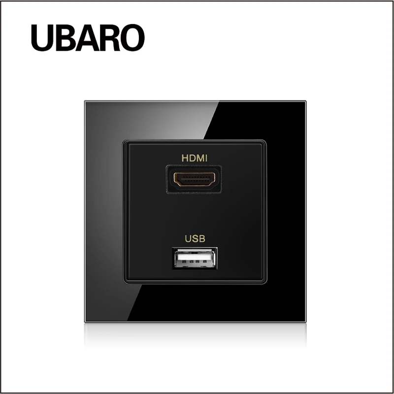 UBARO-conector de pared de cristal templado, Conector de conexión de señal de corriente de 86x86mm, RJ45/RJ11/TV/HDMI, toma de corriente para el hogar