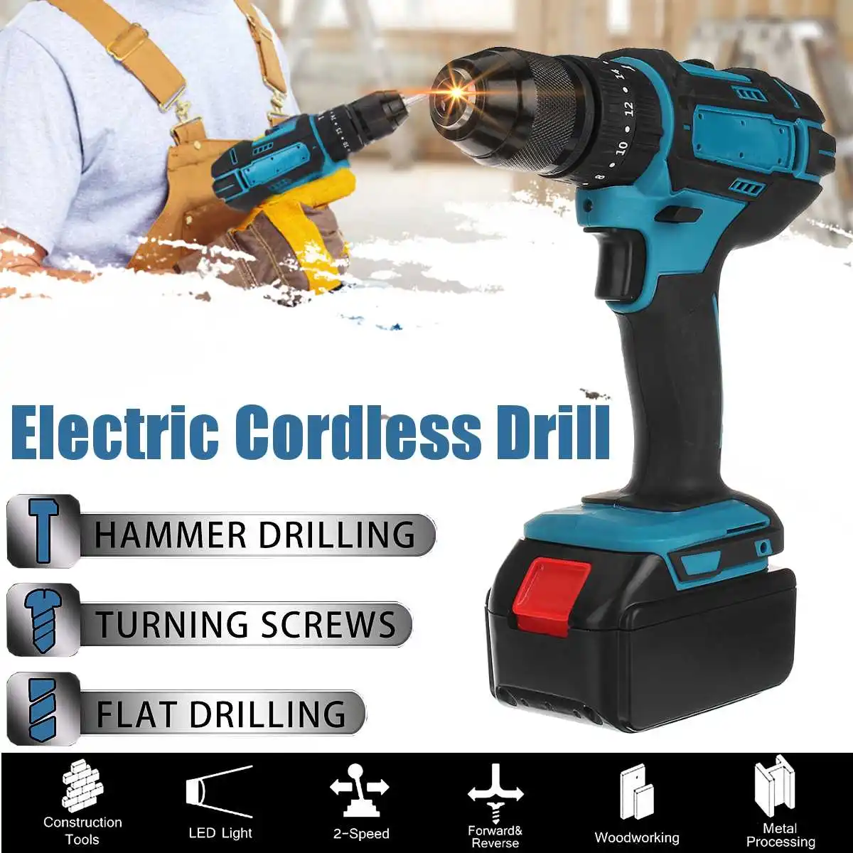  Cordless Electric Drill 68V 6500mAh Screwdriver 25+3 Torque Impact Drills 2-Speed Tools Power Drive