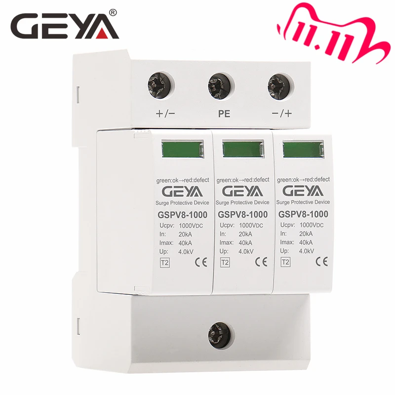 

Free Shipping GEYA PV SPD 2P 3P 600V 1000V DC Surge Protector SPD DC 500V