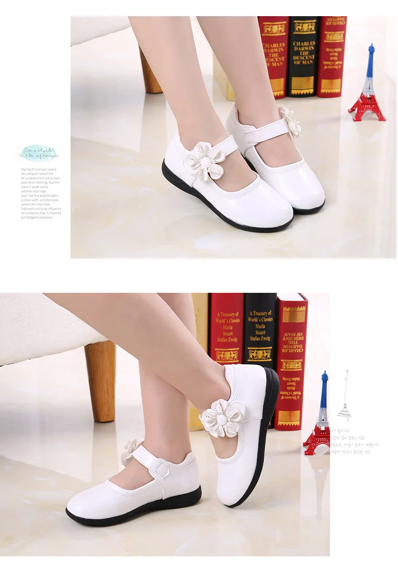 Genuine leather Girsl Shoes White Bridal Shoes Big Girls Princess Shoe Real Leather Mary Janes Kids Children Flat Shoes Student slippers for boy