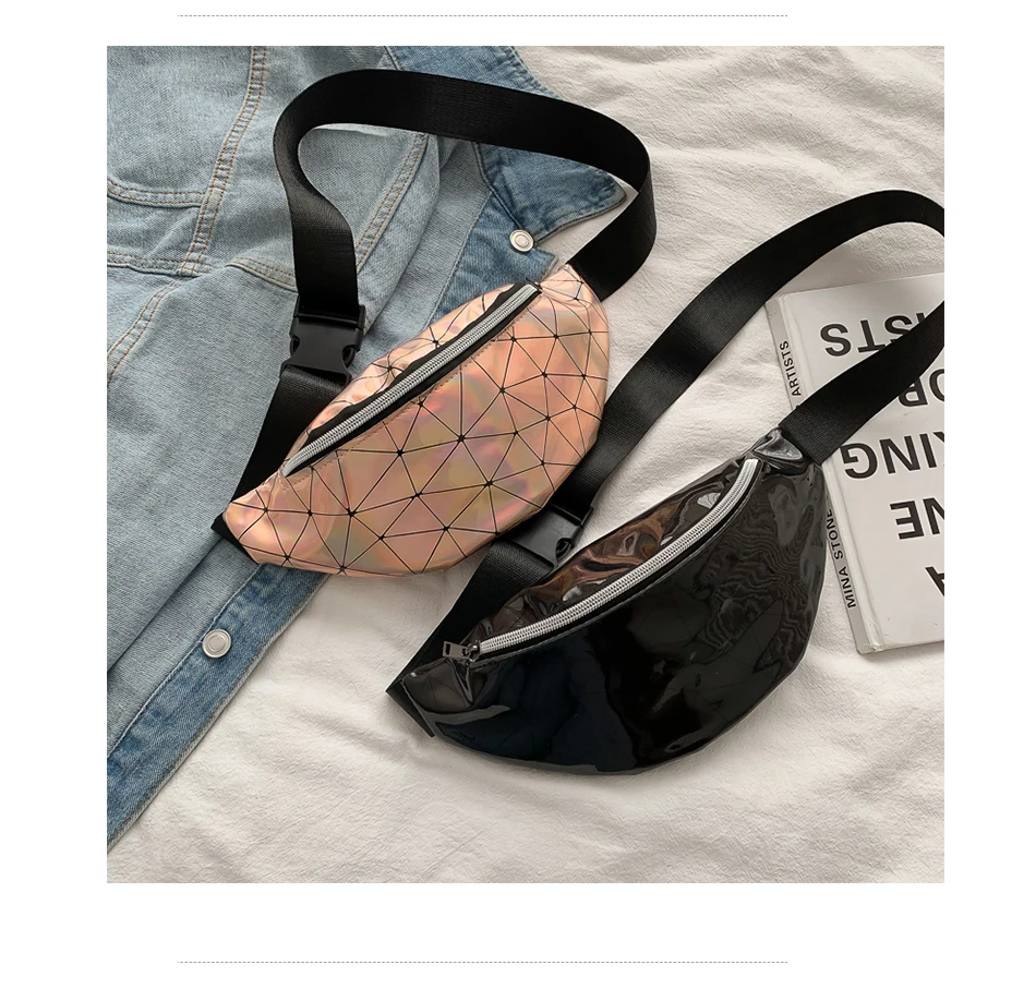 AIREEBAY голографическая поясная сумка для женщин Розовая Дамская голограмма поясная сумка черная Геометрическая поясная сумка кожаная