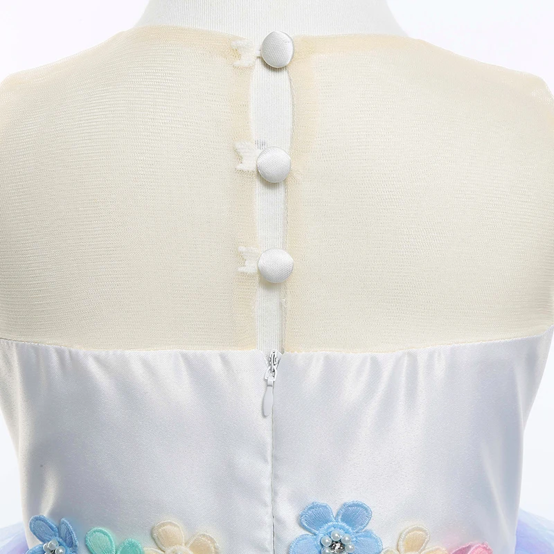 Unicorn Dress Girls Birthday Party Clothes Embroidery Flower Ball Gown Kids Rainbow Formal Princess Children Costume