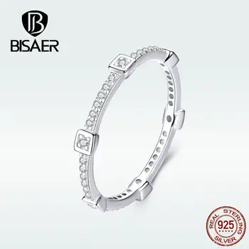 

BISAER Ring 100% Real 925 Sterling Silver For Women Love Zircon Elegant Classic Design Silver Ring Jewelry Gift Party HSR551