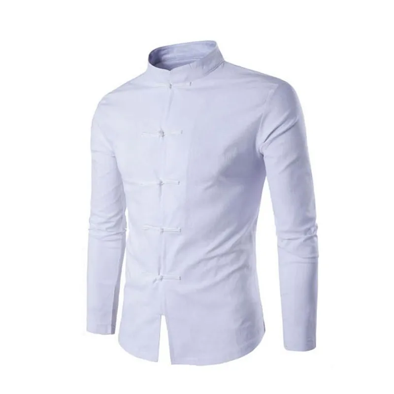 Traditional Chinese Clothing Men Casual Shirts China Dress Solid Classic Stand Collar Traditional Chinese Tops for Men Tops