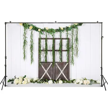 

Photography Backdrop White Wood Wall Old Door Spring Floral Background Children Newborn Birthday Decorations Studio Props W-4344