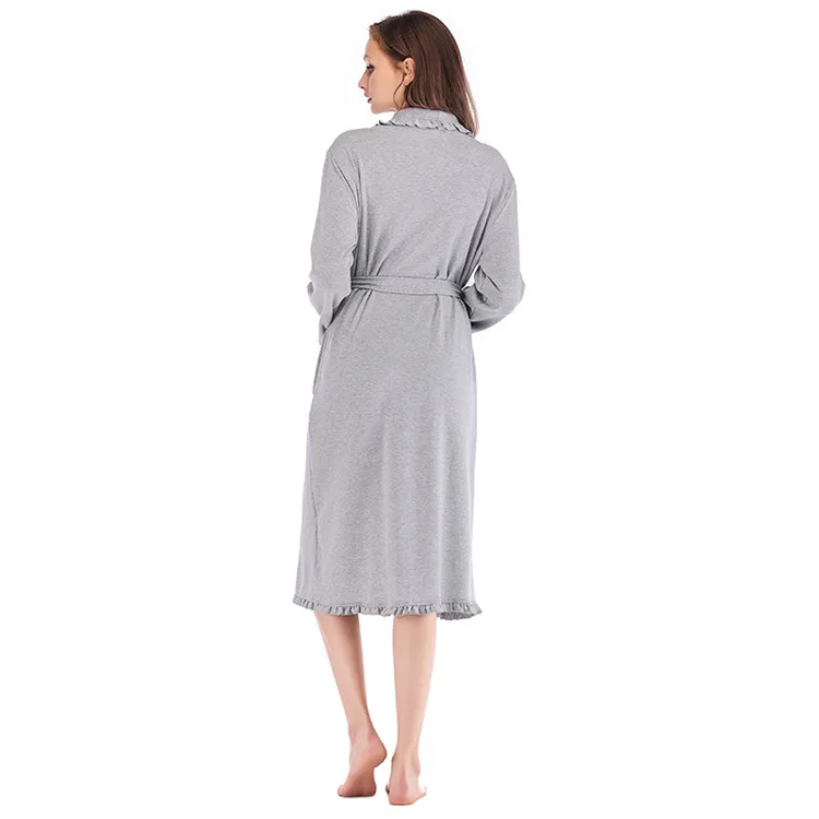 Design Women Sleepwear Elegant Kimono Robe Ladies Winter Autumn Casual Bathrobe Loose Ruffle Soild Bathroom Spa Robes For Women