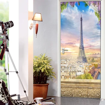 

2 Pcs/Set 3D City Tower Stickers Door Wall Sticker DIY Mural For Living Room Home Decor Poster PVC Waterproof Door Sticker Decal
