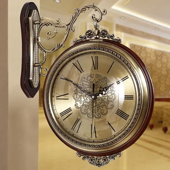 

European-style Living Room Double-sided Wall Clock Solid Wood Clocks American Creative Fashion Quartz Clock Silent Clocks c08