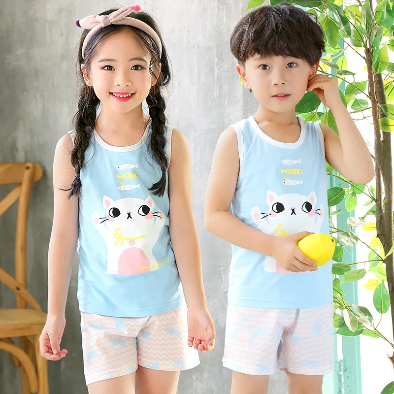 Детская одежда, костюм с жилетом для мальчиков г. Летний Стиль, корейский стиль, короткий рукав, комплект из двух предметов, Детская летняя одежда для девочек