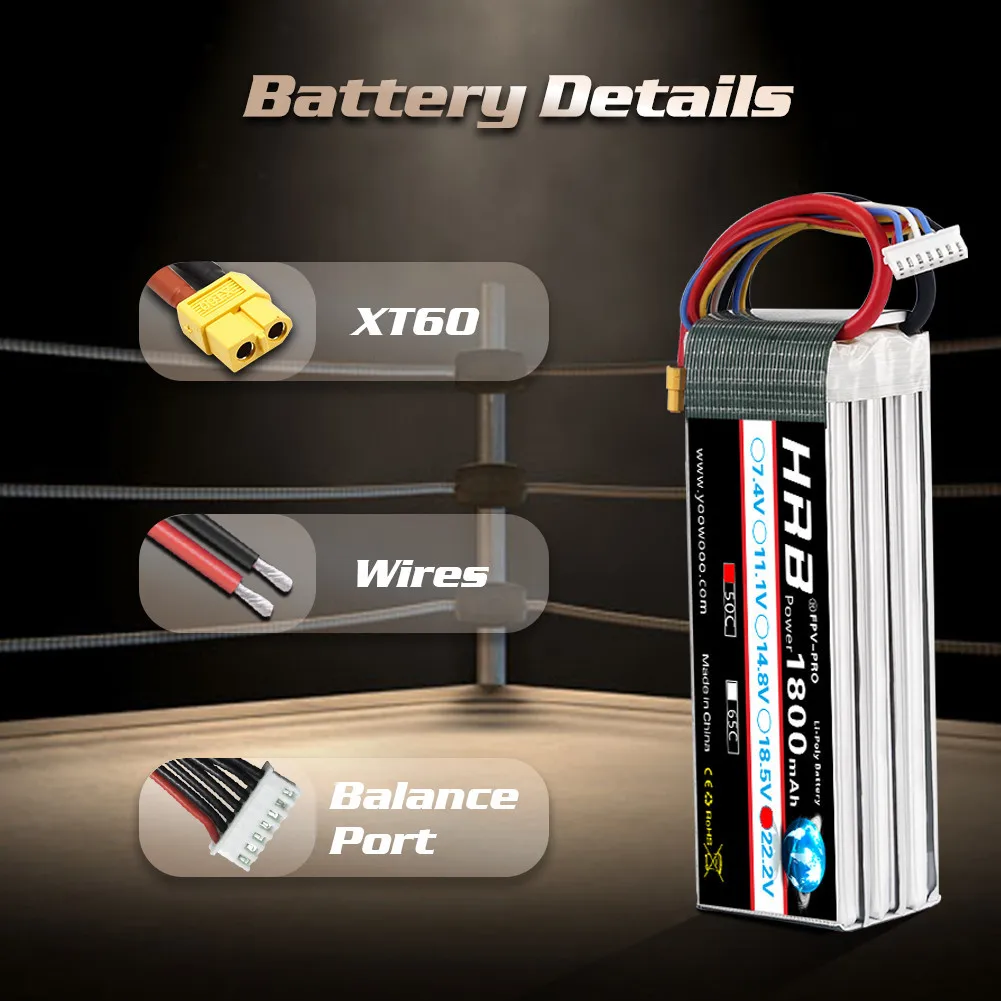 2 шт. аккумулятор HRB Lipo 2S 3S 4S 1300 мАч 1500 2200 2600 дрона 50C с EC5 деканов штекер для пульт ДУ