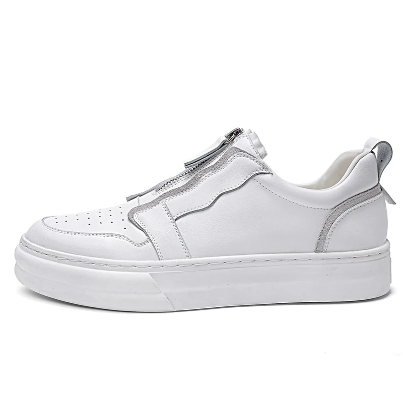 British Men'S Casual Shoes Soft Bottom White Comfortable Slip On Flats Hot Sale Men Genuine Leather Shoes 5#19D50