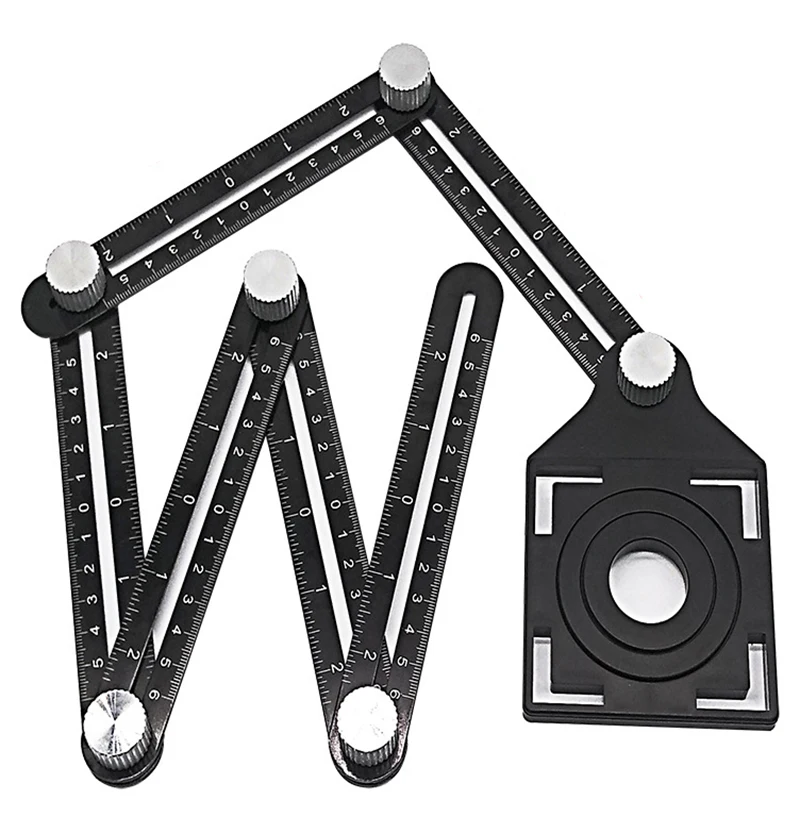 

6-fold Aluminium Alloy Angle Finder Measuring Ruler with Perforated Mold template tool izer locator drill guide tile hole
