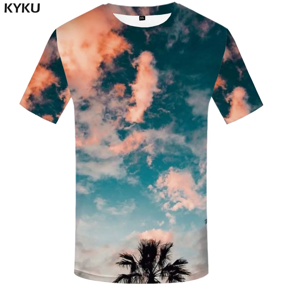 

KYKU Brand Coconut Tree T-shirt Men Sky Anime Clothes Colorful Tshirt Printed Harajuku Tshirts Casual Gothic Shirt Print