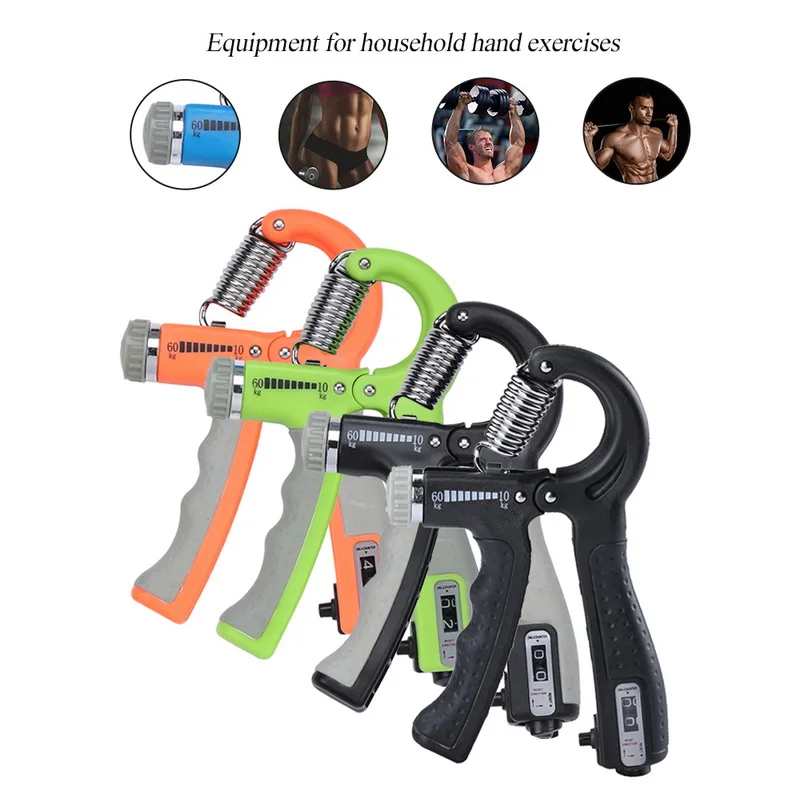 

R-Shape Adjustable Hand Grip Sports Strength Countable Exercise Strengthener Gripper Spring Finger Pinch Carpal Expander
