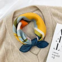 New Imitation Silk Scarf Printing 70*70 Small Square Scarf Curled Cartoon Character Scarf Woman Small Scarf