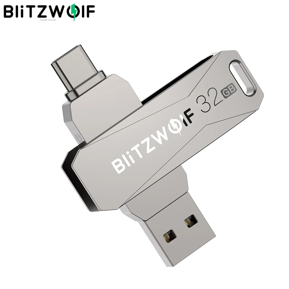 USB флеш накопитель BlitzWolf 2 в 1 Сверхбыстрая Передача данных 3 0 Type C вращение на 360 °