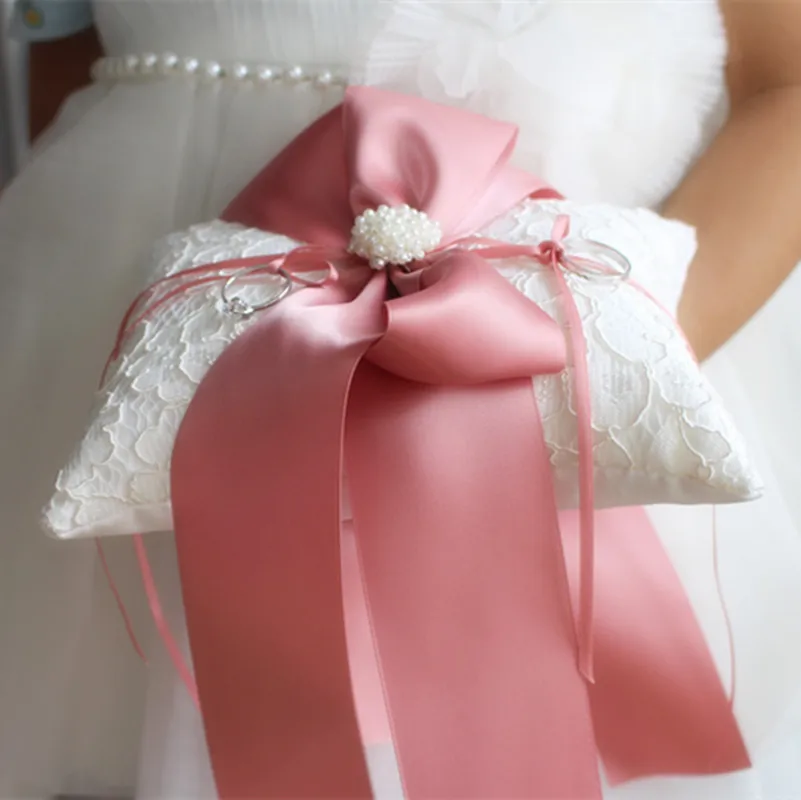 Ручная работа обручальное кольцо Подушка 20 см x 16 см цветок девушка кольцо подушку для свадьбы румяна цвета слоновой кости