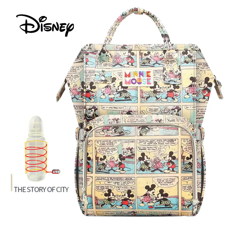 

Disney Diaper Bag Backpack for Baby Stroller Cloth Diapers Baby USB Heating for Mommy Cartoon Micky Travel Bag Large Capacity