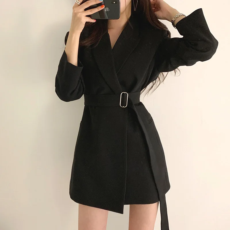 

2019 Autumn Clothing Retro Casual Elegant Suit Korean-style Ol Commuting Mid-length Lace-up Suit Coat Women's 8915